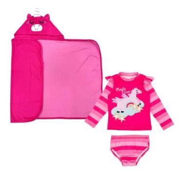 Imagem de Kit Toalha Com Capuz + Conjunto Bebê Proteção Solar Menina - Fofotinho