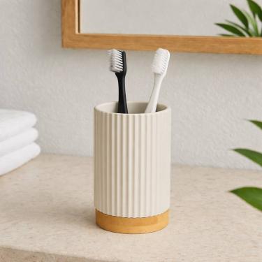 Imagem de Copo Banheiro em Poliresina 10,8x7cm c\Bambu (Bege)