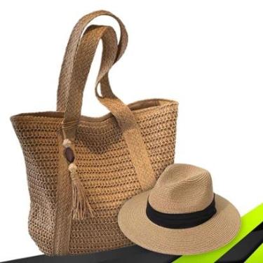 Imagem de Kit Chapéu Palha ABA MÉDIA + Bolsa PREMIUM Praia Feminino 1012-Feminino