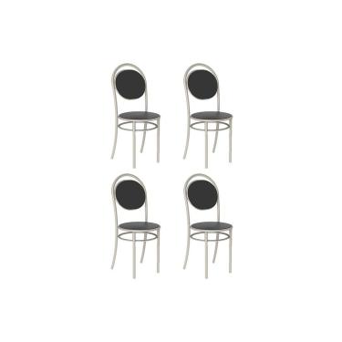 Imagem de Kit 4 Cadeiras de Cozinha 190 Aço 4 Uni Prata/Courano Preto - Carraro