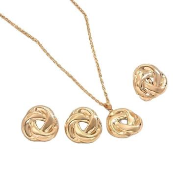 Imagem de Cykdohy Conjunto de joias minimalistas com pingente de nó torcido para mulheres, 3 peças, moda, estética, punk, círculo, geométrico, torcido, banhado a ouro, gargantilha de aniversário, presente de