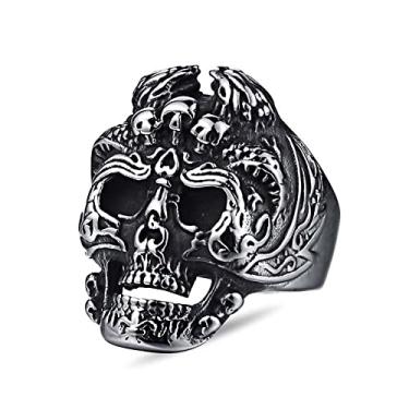 Imagem de JPJZY BRBAM Anel vintage de crânio gótico de aço inoxidável estilo punk estilo motociclista anéis de caveira, Aço inoxidável, Sem pedra preciosa