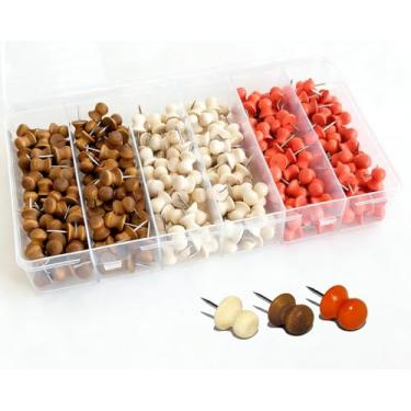 Imagem de 300 peças de pinos de madeira para mapas tachas de polegar para rastreamento de viagens, pinos e tachinhas de madeira, placa de cortiça para parede e quadro de avisos, pinos de mapa com 3 cores, 100