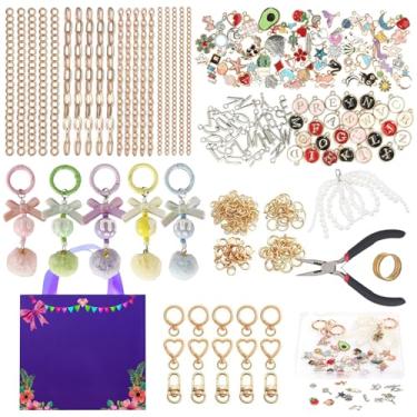 Imagem de Jippedea Kit de fabricação de chaveiros de 320 peças, kit de acessórios para fabricação de joias, chaveiros personalizados, bolsa de berloque, kit de fabricação de berloques com clipes de chaveiro