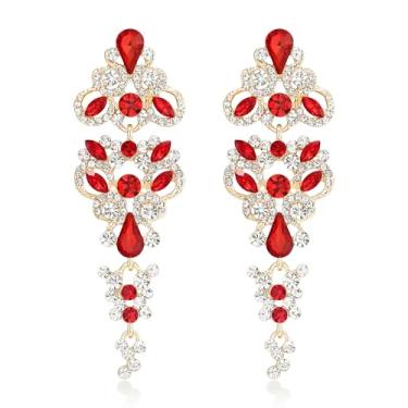 Imagem de EleQueen Brincos femininos de liga metálica, brincos de gota vintage simétricos com cristal brilhante, joias elegantes para noivas e damas de honra, Cristal, Cristal