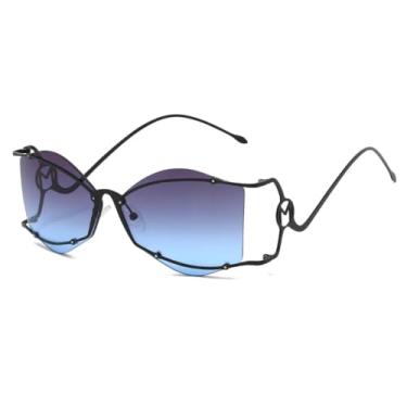 Imagem de Óculos de Sol Femininos com Design Irregular e Hastes Dobradas - Estilo Personalidade (Cinza Azul)