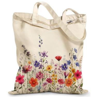 Imagem de Miss Adola Sacola feminina de lona – Lindas bolsas de lona com zíper design estético, sacolas reutilizáveis para compras, trabalho, viagens, férias diárias, buquê de peônias