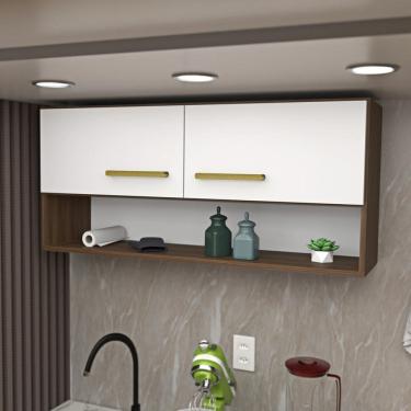 Imagem de Armário Aéreo Cozinha Modulado 2 Portas Compactas Nogal/Branco
