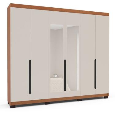 Imagem de Guarda-roupa Casal 6 Portas com Espelho Madrid Creme/Freijó