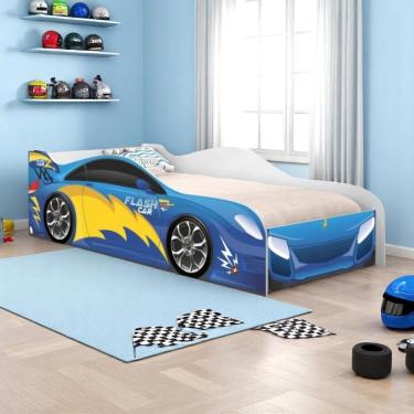 Imagem de Cama Carro Menino Azul Solteiro Com Colchão
