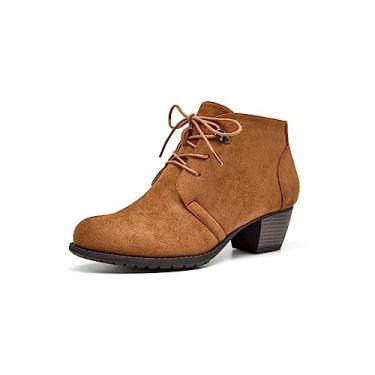Imagem de Bota feminina VJH Comfortt, cano baixo, com cadarço, bico redondo, confortável, salto baixo, com zíper lateral, Cognac, 7
