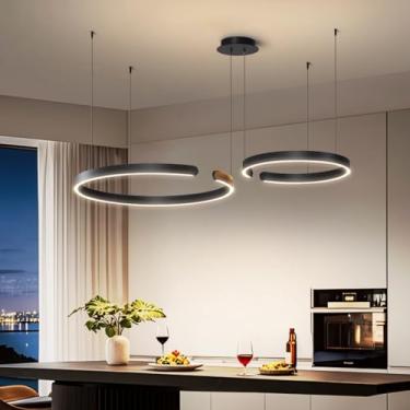 Imagem de Luminária pendente de LED para mesa de jantar, regulável, dourada rosê, design moderno com anéis, lustre de alumínio para sala de jantar, luminárias pendentes para escadas, luminária de mesa