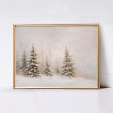 Imagem de Pôster vintage de inverno com estampa de paisagem de inverno de pinheiro, bege, arte de parede, arte, arte, arte, casa, quarto, sala de estar, decoração sem moldura