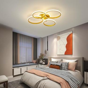 Imagem de Luminária de teto dourada para quarto e sala de estar, LED dimerizável com controle remoto, 3000-6000K, moderna e minimalista, circular, para sala de jantar, apartamento e hall de entrada, c
