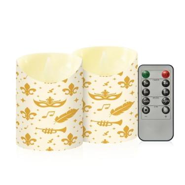 Imagem de Wassud Pacote com 2 velas carnavais amarelas sem chama com controle remoto, velas realistas cintilantes com temporizador, velas decorativas para Natal, casamento, festa, decoração de casa pequena