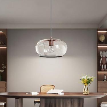 Imagem de Luminária pendente de vidro para mesa de jantar, estilo lustre moderno com design de bolas de vidro, altura ajustável, decoração de interiores para sala de estar, sala de jantar ou bar (tran