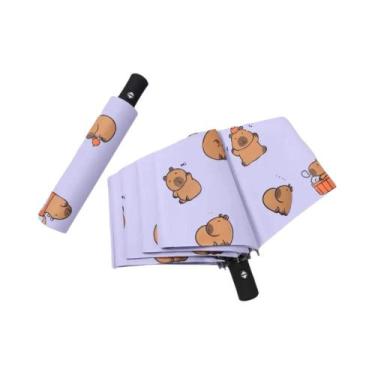 Imagem de Guarda-chuva Preto Anti-UV Com Design De Capivara, Dobrável Em Três Pa