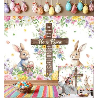 Imagem de Pano de fundo de primavera de Páscoa, decorações de fundo colorido, ovos, coelhos, cruz de Jesus, cenário fotográfico, faixa de festa de Páscoa (300 x 240 cm)