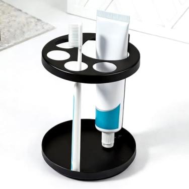 Imagem de Suporte de escova de dentes preto para banheiro, organizador ventilado de aço inoxidável com slots fofos de impressões de pata, organizador de escova de dentes, para escovas de dentes elétricas