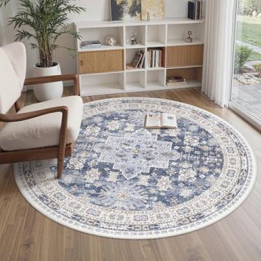 Imagem de Tapete redondo zesthome Lavável, redondo, antiderrapante de 1,8 m, grande, ultrafino, para sala de estar, felpa baixa e macia, para quarto, cozinha, quarto de bebê, vintage, resistente a manchas
