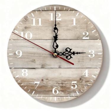 Imagem de Relógio de parede de madeira leve rústico, silencioso, sem tique-taque, operado por bateria para sala de estar, cozinha, quarto - design vintage, 19 cm