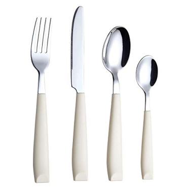 Imagem de EXZACT Conjunto de talheres de 16 peças - talheres de aço inoxidável com alças coloridas, confortável de segurar, lavável na máquina de lavar louça (creme x 16)