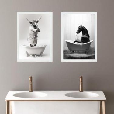 Imagem de Kit 2 Quadros Para Decorar Banheiro - Boi E Cavalo 24X18Cm