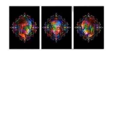 Imagem de Kit 3 Quadros Buda Colorido Mandala 45X34Cm Moldura Preta