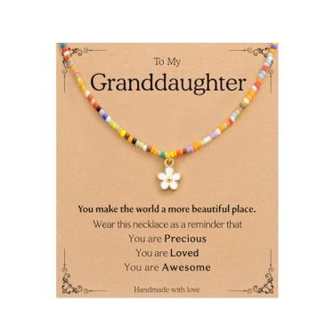 Imagem de LAVEIR Presentes de Dia dos Namorados para crianças, meninas, lindo colar de margaridas – Joias significativas para neta presente da avó para aniversário, Natal, Dia dos Namorados, One Size, Resina