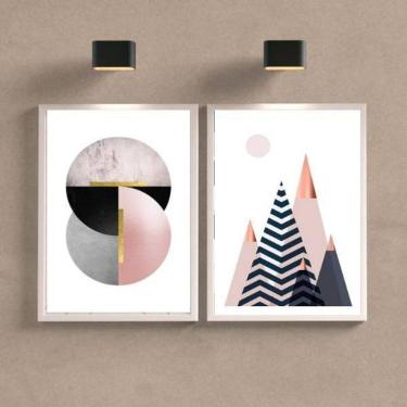 Imagem de Kit 2 Quadros Decorativos Geométricos Rosê Com Preto