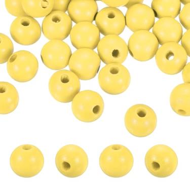 Imagem de PATIKIL 100 peças de contas amarelas de madeira natural de 16 mm com furo de 4 mm, bolas espaçadoras soltas de madeira redondas inacabadas a granel para artesanato faça você mesmo, guirlanda, macramê