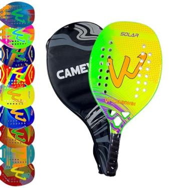 Imagem de Raquete Beach Tennis Carbono Com Tratamento e Capa Protetora Leve, Resistente e Balanceada para Iniciantes e Intermediários (Solar Amarela)