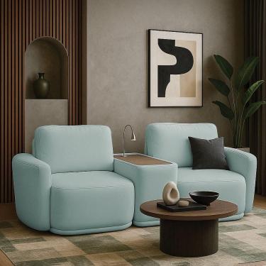 Imagem de Sofá Sala Modulado 251cm Com Console Usb Luminária Brumma Bouclê K01 - D`rossi Cor Azul