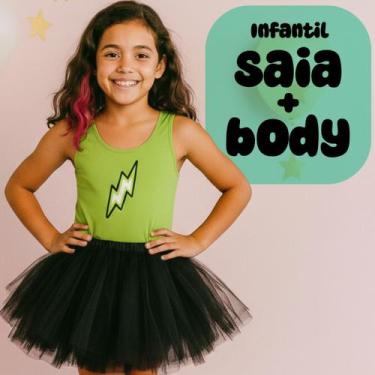 Imagem de Conjunto Saia De Tule e Body Collant Infantil Verde Tropa dos Rosa (Em