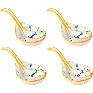 Imagem de Conjunto de tigelas de cerâmica para sobremesa, tigelas de imersão de cerâmica, prato de molho de soja de sushi, pratos de molho com colher, tigelas de imersão de cerâmica, 4 tigelas de molho pequenas