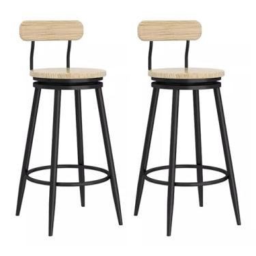 Imagem de Banquetas de bar conjunto de 2 bancos de bar de madeira bancos de bar giratórios com pernas de metal cadeiras de pub para cozinha ilha jantar bar balcão rústico
