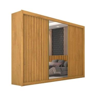 Imagem de Guarda Roupa Ripado Com Espelho 3 Portas 6 Gavetas Athenas-peroba Móveis Europa