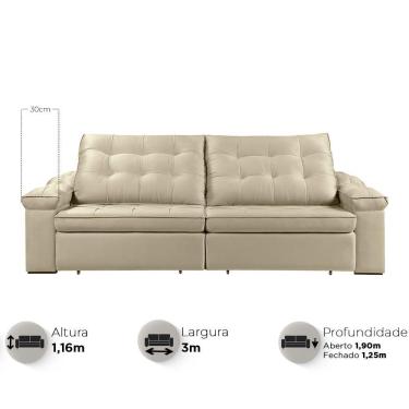Imagem de Sofá Retrátil Reclinável Houston 3m csr Studio Veludo Perola