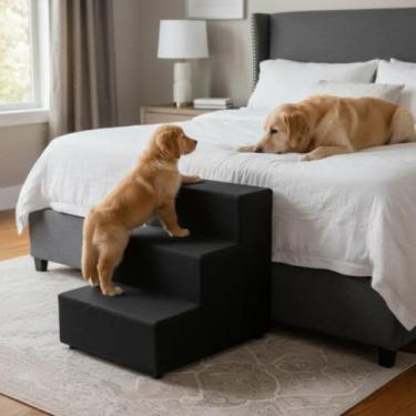 Imagem de Escada Colorida Estofada para Pets com 3 degraus - Sami Comfort, Preto