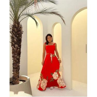 Imagem de Vestido feminino longo luxo elegante estampado primavera verão natal a