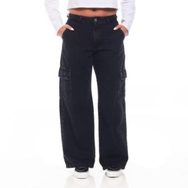 Imagem de Calça Jeans Feminina Freesurf Cargo Preta-Feminino