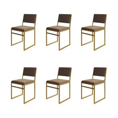 Imagem de Kit 6 Cadeiras Industrial Isa Veludo Marrom Base Dourado para Mesa Sala Cozinha - Dourado/marrom