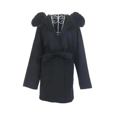 Imagem de Casaco de Lã e Caxemira Feminino para Inverno - Gola de Pele de Raposa