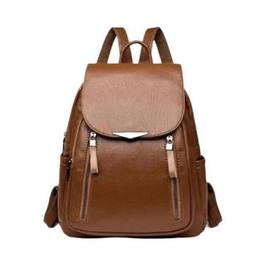 Imagem de Mochila Feminina De Grande Capacidade Em Couro PU Com Zíper Duplo Para