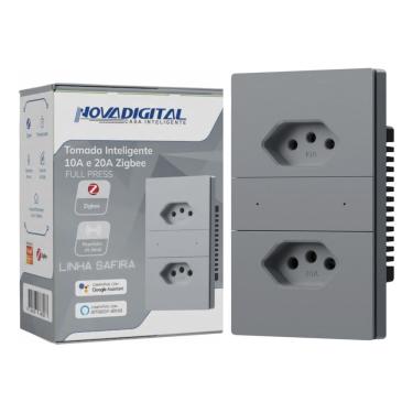 Imagem de tomada dupla zigbee Nova digital linha safira cor cinza SA-T2