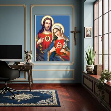 Imagem de Quadro Sagrado Coração de Jesus e de Maria - 70x50cm