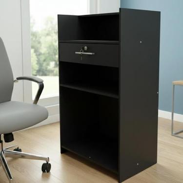 Imagem de Balcão De Atendimento Caixa Gaveta Com Chave Recepção Prateleira Multi