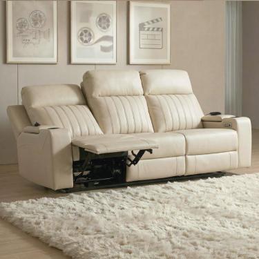 Imagem de Poltrona Reclinável Cinema 3 Lugares Baú Usb Pu Moscou Sint Bege Z57 - Mpozenato