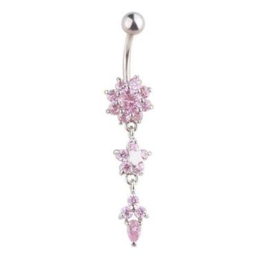 Imagem de Piercing De Umbigo Pendurado Dourado Ou Prata Flor Zirconia - De Castr