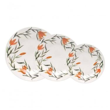 Imagem de Kit Jogo Pratos Jantar Para 2 Pessoas 6pçs Oxford Lírios